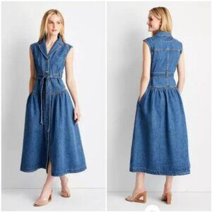 Sleeveless Denim Button Front Midi Dress NWOT Future Collective Jenee Naylor